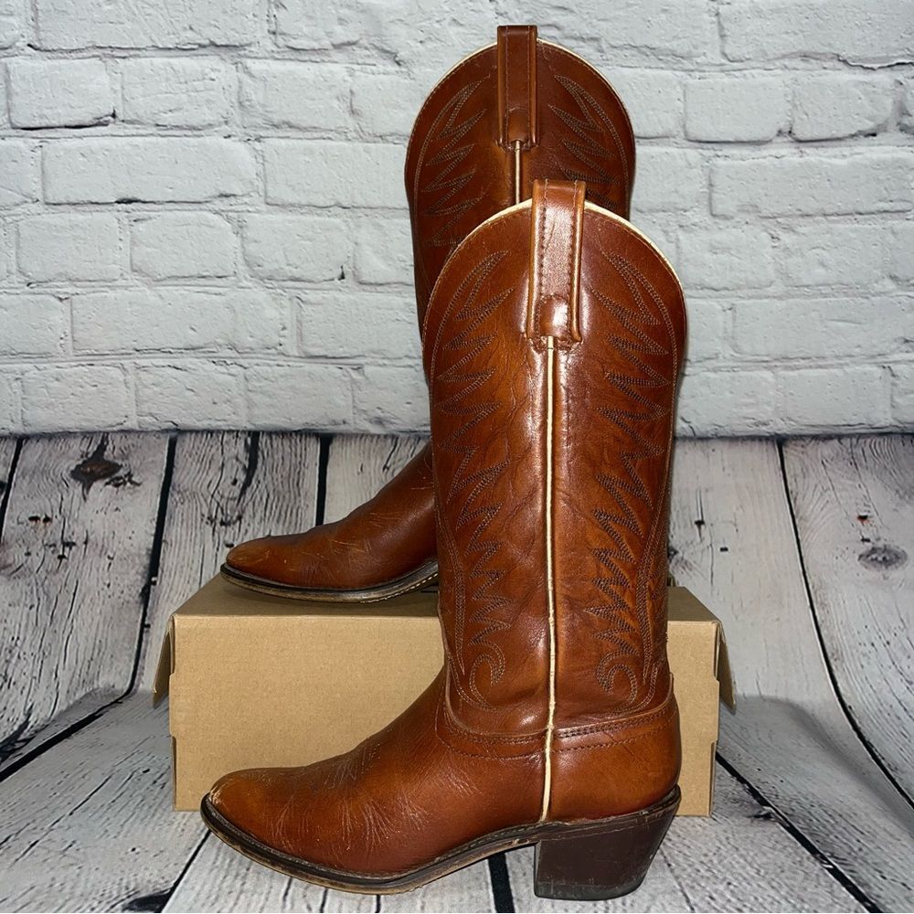 Vintage 90s Acme Western Brown Leather Cowboy Boots